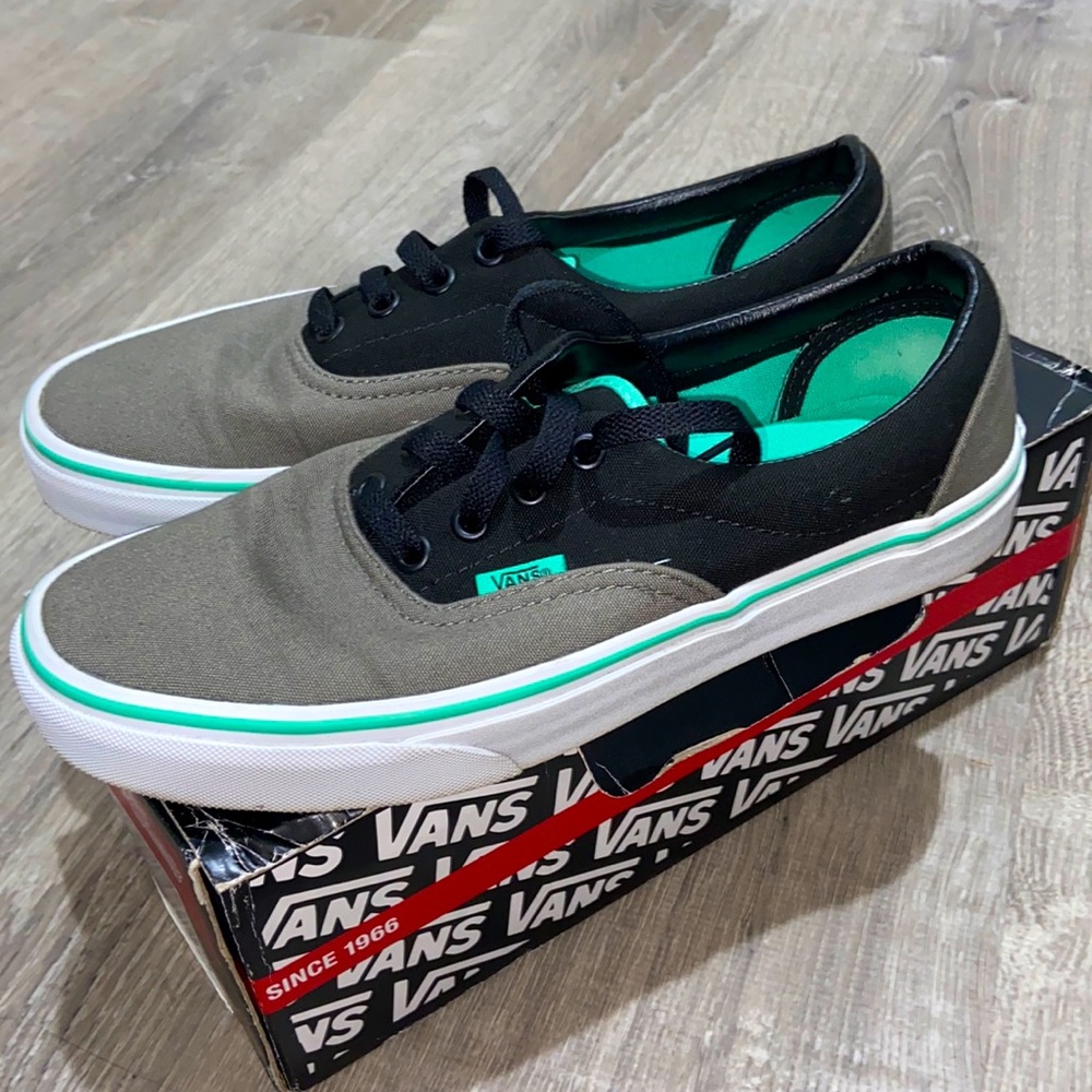 Black teal and grey vans